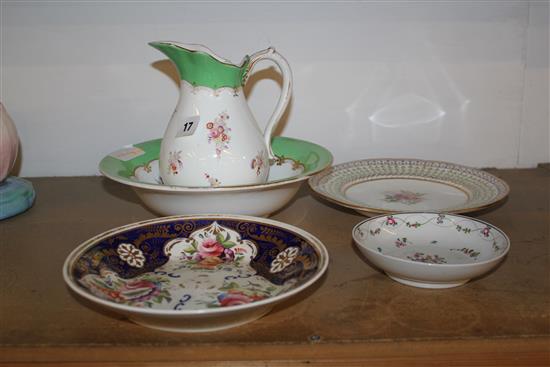 Victorian toilet jug and bowl and 3 dishes